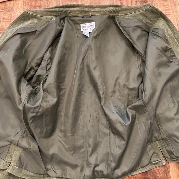 Vintage Live a Little Womens Suede Jacket L 90s Grunge Collared Snap Olive Green - Picture 11 of 16